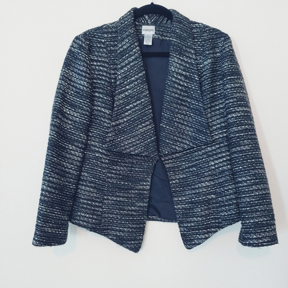 Chico's Shawl Collar Black & White Tweed Jacket